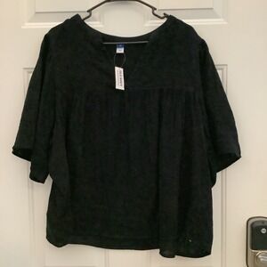 Old Navy Womens Black Flutter Sleeve V Neck Blouse 2X NWT
